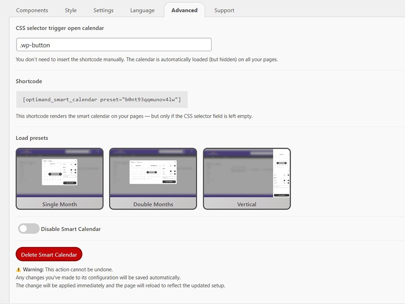 CSS Selector and Shortcode Settings